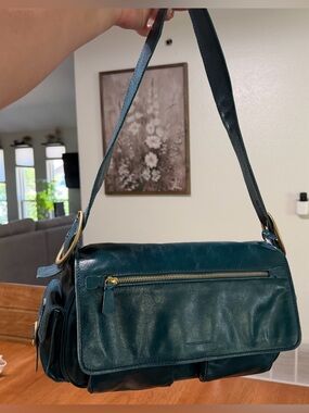 Francesco Biasia Teal Leather Crossbody Bag with Subtle Shine